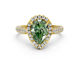 Yellow gold Fancy Green Pear  Cut Halo Pave Band Four-Prong Setting Ring_37
