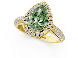 Yellow gold Fancy Green Pear  Cut Halo Pave Band Four-Prong Setting Ring_38