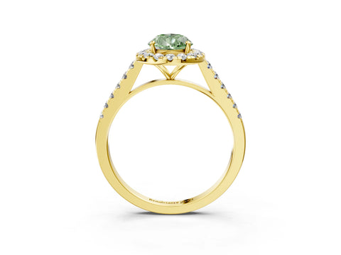 Yellow gold Fancy Green Pear Cut Halo Pave Diamond Engagement Ring with Four-Prong Setting_3