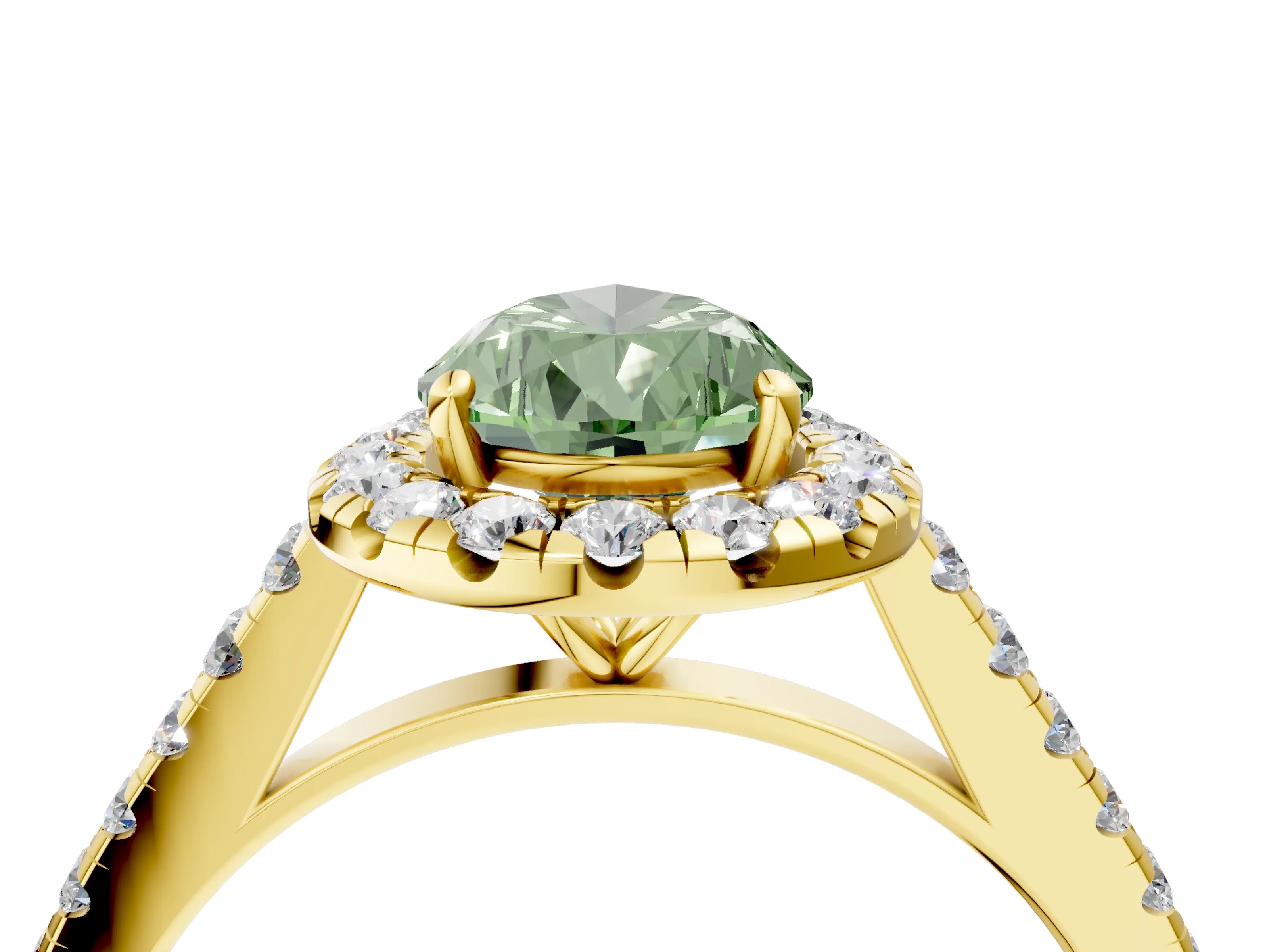 Yellow gold Fancy Green Pear Cut Halo Pave Diamond Engagement Ring with Four-Prong Setting_4