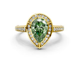 Yellow gold Fancy Green Pear  Cut Halo Pave Split Shank Prong Setting Ring_32
