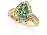 Yellow gold Fancy Green Pear  Cut Halo Pave Split Shank Prong Setting Ring_33