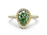 Yellow gold Fancy Green Pear Cut Halo Round Diamond Pavé Band with Four-Prong Setting_3