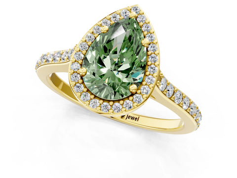 Yellow gold Fancy Green Pear Cut Halo Round Diamond Pavé Band with Four-Prong Setting_4