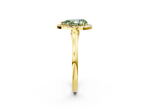 Yellow gold Fancy Green Pear Cut Halo Round Diamond Solitaire Ring with Pavé Band and Four-Prong Setting_14