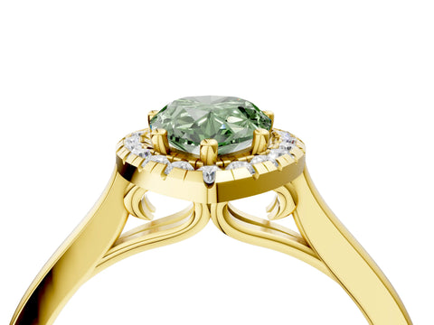 Yellow gold Fancy Green Pear Cut Halo Round Diamond Solitaire Ring with Pavé Band and Four-Prong Setting_16