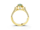 Yellow gold Fancy Green Pear Cut Halo Round Diamond Twist Band with Four-Prong Setting_3