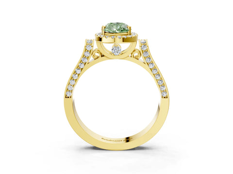 Yellow gold Fancy Green Pear Cut Halo Round Diamond Twist Band with Four-Prong Setting_3