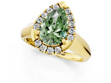 Yellow gold Fancy Green Pear  Cut Halo Solitaire Engagement Ring with Square Band and Four-Prong Setting_114
