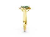 Yellow gold Fancy Green Pear  Cut Halo Solitaire Engagement Ring with Square Band and Four-Prong Setting_115