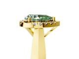Yellow gold Fancy Green Pear  Cut Halo Solitaire Engagement Ring with Square Band and Four-Prong Setting_118