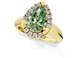 Yellow gold Fancy Green Pear  Cut Halo Solitaire Engagement Ring with Square Band and Four-Prong Setting_67