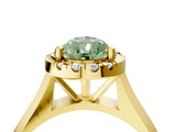 Yellow gold Fancy Green Pear  Cut Halo Solitaire Engagement Ring with Square Band and Four-Prong Setting_70