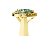 Yellow gold Fancy Green Pear  Cut Halo Solitaire Engagement Ring with Square Band and Four-Prong Setting_71
