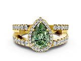 Yellow gold Fancy Green Pear  Cut Halo Split Shank Diamond Ring with Four-Prong Setting_44