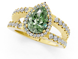 Yellow gold Fancy Green Pear  Cut Halo Split Shank Diamond Ring with Four-Prong Setting_45