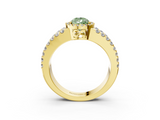 Yellow gold Fancy Green Pear  Cut Halo Split Shank Diamond Ring with Four-Prong Setting_47