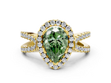 Yellow gold Fancy Green Pear  Cut Halo Split Shank Pave Set Ring_61