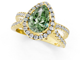 Yellow gold Fancy Green Pear  Cut Halo Split Shank Pave Set Ring_62