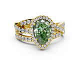 Yellow gold Fancy Green Pear  Cut Halo Split Shank Prong Setting Ring_57