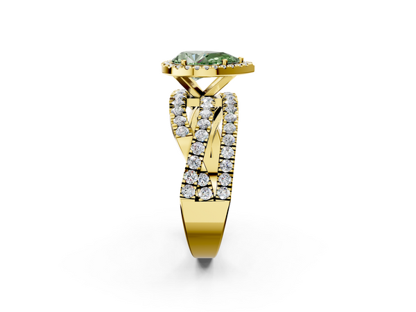 Yellow gold Fancy Green Pear  Cut Halo Split Shank Prong Setting Ring