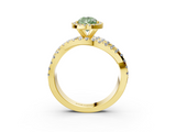 Yellow gold Fancy Green Pear  Cut Halo Split Shank Prong Setting Ring_60