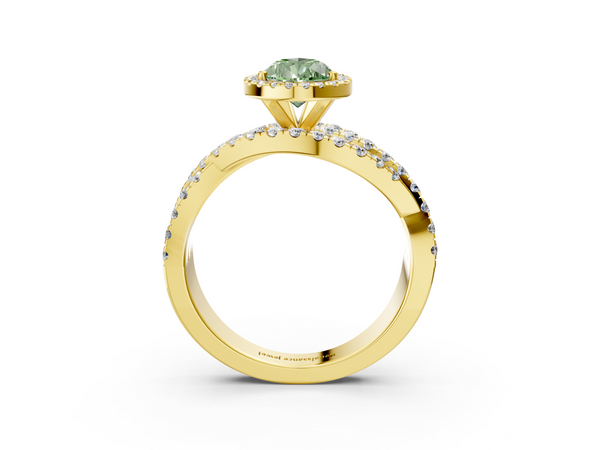 Yellow gold Fancy Green Pear  Cut Halo Split Shank Prong Setting Ring