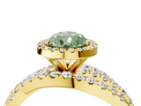Yellow gold Fancy Green Pear  Cut Halo Split Shank Prong Setting Ring_61