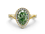 Yellow gold Fancy Green Pear Cut Halo Twist Band with Four-Prong Setting_12