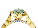 Yellow gold Fancy Green Pear Cut Halo Twist Band with Four-Prong Setting_16
