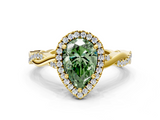 Yellow gold Fancy Green Pear  Cut Halo Twisted Band Four-Prong Ring_19