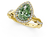 Yellow gold Fancy Green Pear  Cut Halo Twisted Band Four-Prong Ring_20