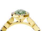 Yellow gold Fancy Green Pear  Cut Halo Twisted Band Four-Prong Ring_23