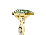 Yellow gold Fancy Green Pear  Cut Halo Twisted Band Four-Prong Ring_24