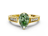 Yellow gold Fancy Green Pear  Cut Milgrain Channel Set Engagement Ring with Solitaire Prong Setting_62