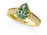 Yellow gold Fancy Green Pear  Cut Milgrain Channel Set Engagement Ring with Solitaire Prong Setting_63