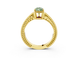 Yellow gold Fancy Green Pear  Cut Milgrain Channel Set Engagement Ring with Solitaire Prong Setting_65