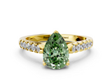 Yellow gold Fancy Green Pear  Cut Pavé Band Solitaire Ring with Four-Prong Setting_39