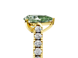 Yellow gold Fancy Green Pear  Cut Pavé Band Solitaire Ring with Four-Prong Setting_44