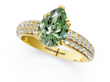 Yellow gold Fancy Green Pear  Cut Pave Diamond Engagement Ring with Channel Set Band and Four-Prong Setting_21