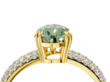 Yellow gold Fancy Green Pear  Cut Pave Diamond Engagement Ring with Channel Set Band and Four-Prong Setting_24