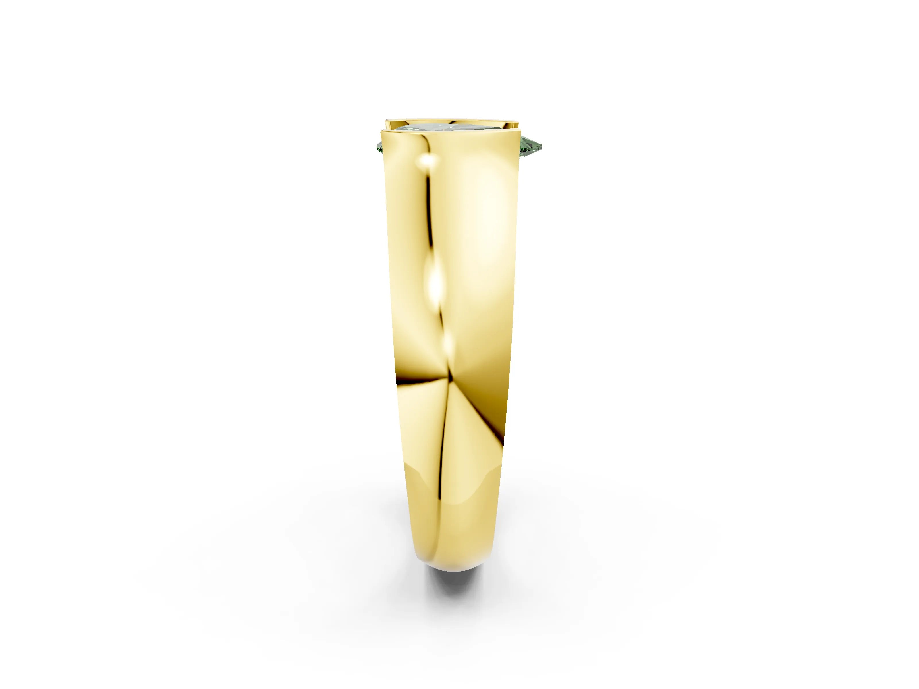 Yellow gold Fancy Green Pear Cut Solitaire Bezel Set Diamond Ring with Wide Band_2
