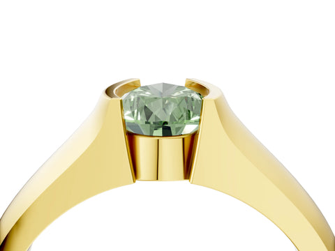 Yellow gold Fancy Green Pear Cut Solitaire Bezel Set Diamond Ring with Wide Band_4