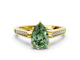 Yellow gold Fancy Green Pear Cut Solitaire Cathedral Diamond Engagement Ring with Channel-Set Band and Four-Prong Setting_3