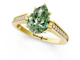 Yellow gold Fancy Green Pear Cut Solitaire Cathedral Diamond Engagement Ring with Channel-Set Band and Four-Prong Setting_4