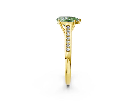 Yellow gold Fancy Green Pear Cut Solitaire Cathedral Diamond Engagement Ring with Channel-Set Band and Four-Prong Setting_5