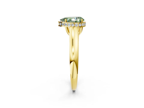 Yellow gold Fancy Green Pear Cut Solitaire Diamond Engagement Ring with Four-Prong Setting and Tapered Band_2
