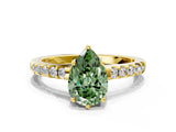 Yellow gold Fancy Green Pear Cut Solitaire Diamond Engagement Ring with Pavé Band and Six-Prong Setting_12