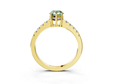 Yellow gold Fancy Green Pear Cut Solitaire Diamond Engagement Ring with Pavé Band and Six-Prong Setting_15