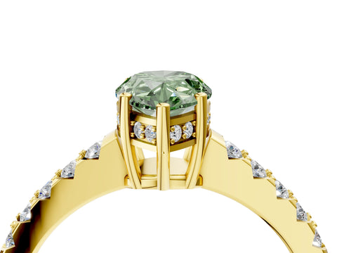 Yellow gold Fancy Green Pear Cut Solitaire Diamond Engagement Ring with Pavé Band and Six-Prong Setting_16